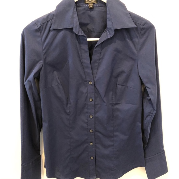 Express Blue Essential Stretch Button Shirt Sz XS - Picture 1 of 4